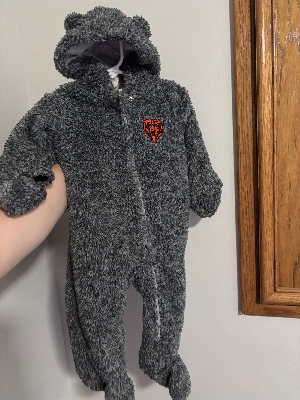 Infant Gray Fleece Chicago Bears Romper with Hood